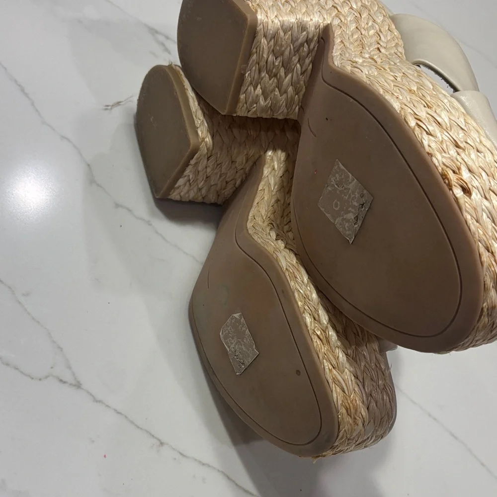 Neutral Espadrille Wedge Slide Sandals - Beige